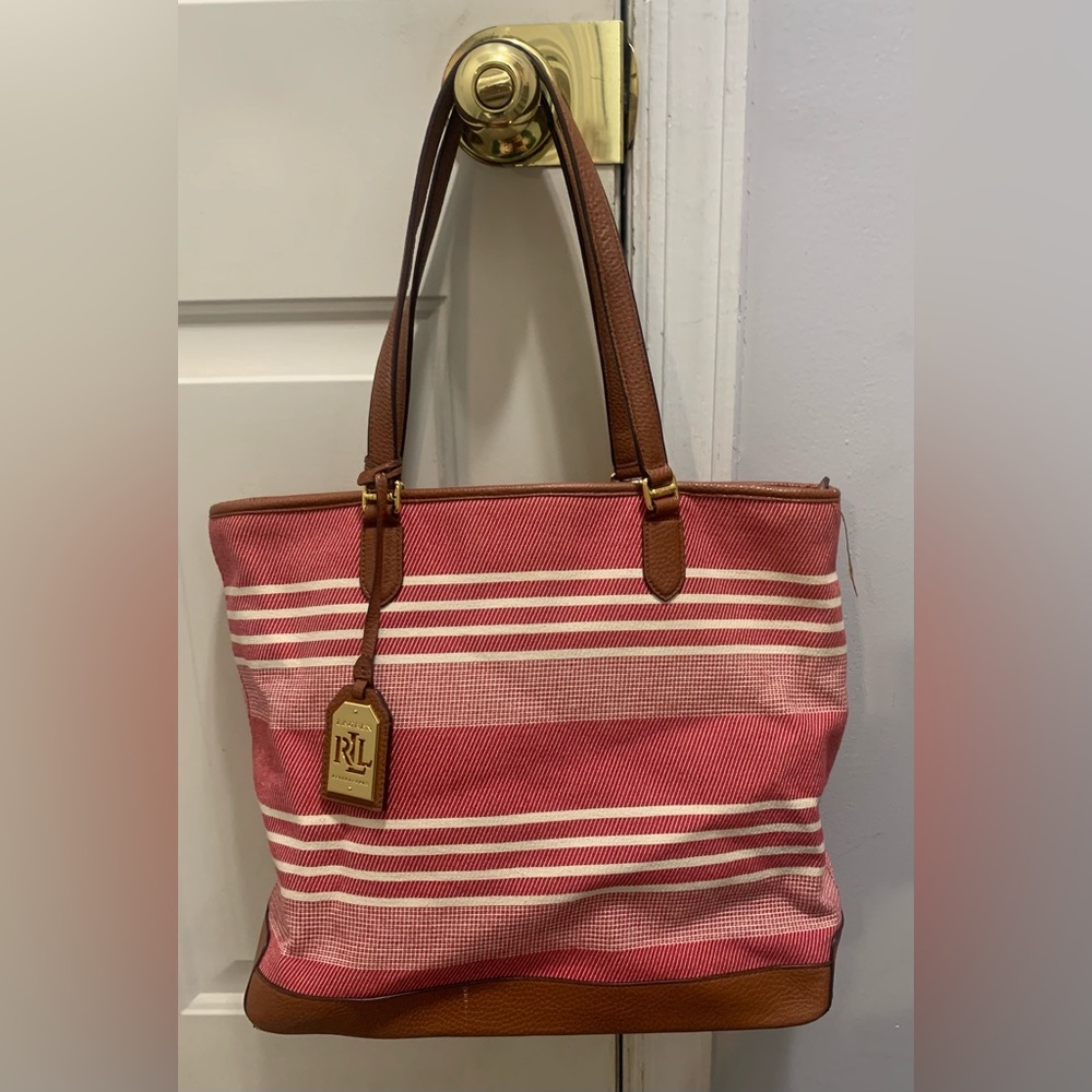 Ralph Lauren Striped Cotton Canvas Purse/Tote